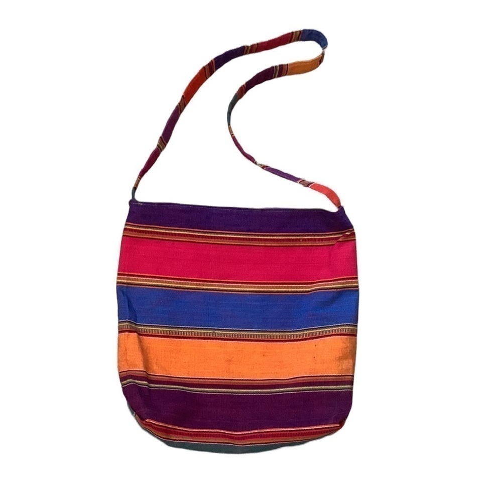 Boho Canvas Woven Colorful Global Striped Shoulder Tote